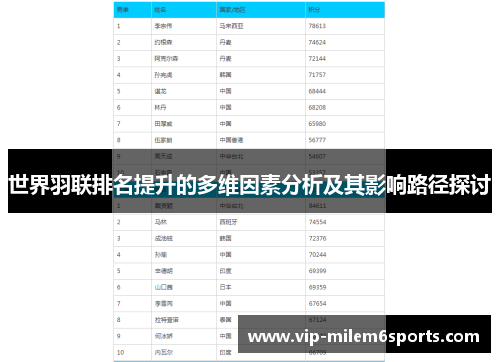 世界羽联排名提升的多维因素分析及其影响路径探讨